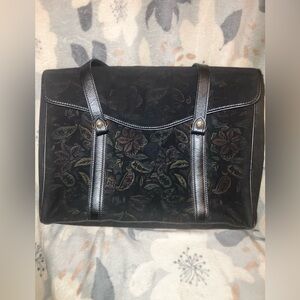 Rare Vintage Jacob Leather & Suede Floral Satchel Bag. 1970s